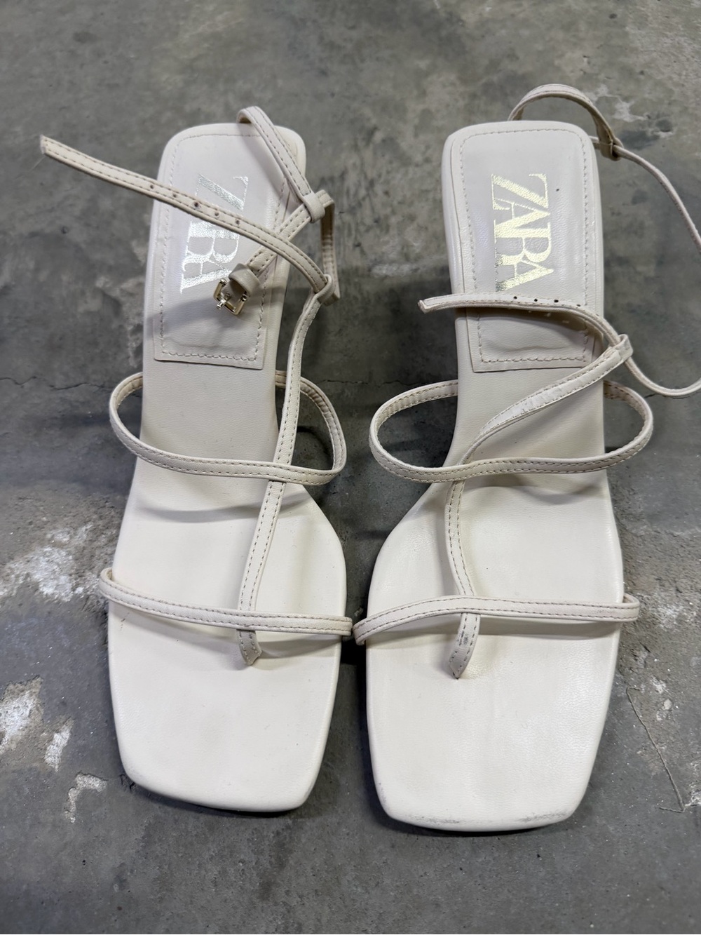 ZARA Ivory Strappy Square-Toe Heeled Sandals
